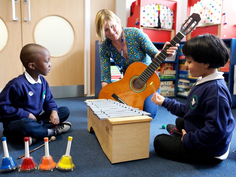 Children in music class
